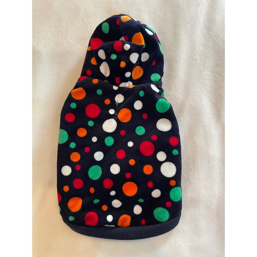 Polka Dot Fleece Dog Hoodie Small Navy Blue Teal Faux Fur Lined Pet Vest
